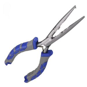 Alicate de Pesca Bico Longo Booms Carbon, com sua ponta virada para cima e um pouco para a direita