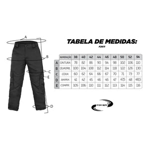 Tabela de Medidas da Calça Tática Feminina Explorer Preta