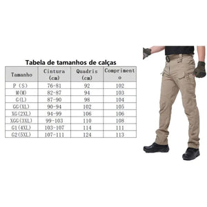 Tabela de medidas da Calça Tática Masculina na cor caqui