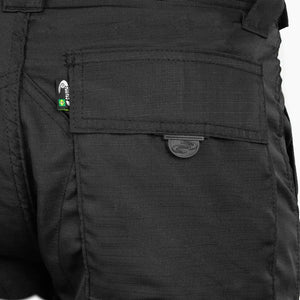 Bolso da Calça Tática Masculina Explorer Preta em foco, mostrando suas costuras