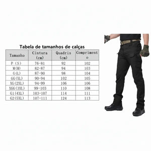 Tabela de medidas da Calça Tática Masculina na cor preta