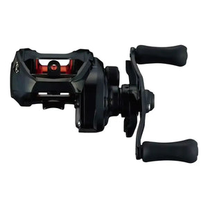 Carretilha de Pesca Daiwa PR100H vista de frente, com seu carretel vermelho em destaque