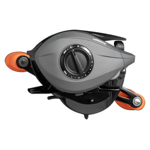 A Carretilha de Pesca Marine Sports Titan Pro 2mostrada de lado, com o foco em seu ajuste fino do freio