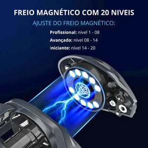 Carretilha de Pesca Mavllos Resolute mostrando seu freio magnético com ajuste de 20 níveis
