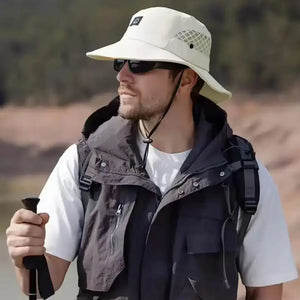 Chapéu de Pesca Zanter Air Trek bege com tela lateral para maior ventilação