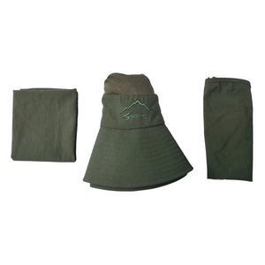 O Chapéu de Pesca Zanter Expedition Pro e seus dois panos para proteção das costas e do rosto em destaque
