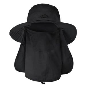 O Chapéu de Pesca Zanter Expedition Pro Preto visto de frente, com sua proteção de rosto em destaque
