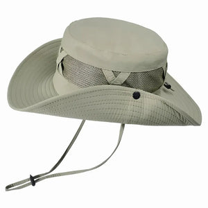Chapéu de Pesca Zanter Hunter na cor caqui em foco