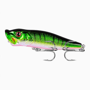 Isca Artificial Popper Pro X Sapinho mostrada do lado esquerdo, com todas as suas cores e sua garateia em foco