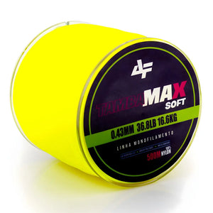 A Linha Monofilamento Albatroz Tamba Max Soft em foco, com um carretel de 500 metros na cor amarela