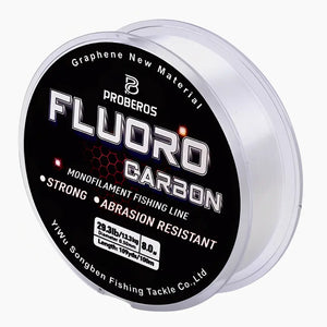 Carretel da linha monofilamento revestida com fluorcarbono vista de frente e do lado direito