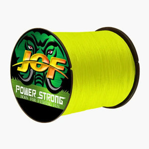 Carretel da linha multifilamento Jof Power 4x na cor amarela em foco