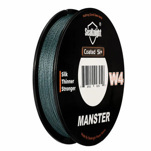 Carretel da Linha Multifilamento Manster W4 na cor cinza visto em foco, com o fundo branco