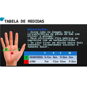 As medidas da Luva de Pesca Pro Hand em circunferência e altura