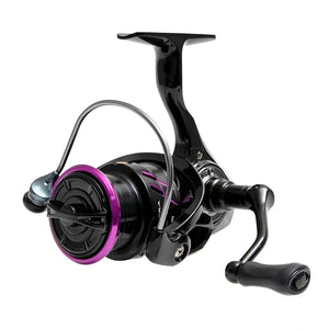 Molinete Maruri Venera 1000 visto de frente e do lado esquerdo, com seu freio, arco e manivela do lado esquerdo em foco