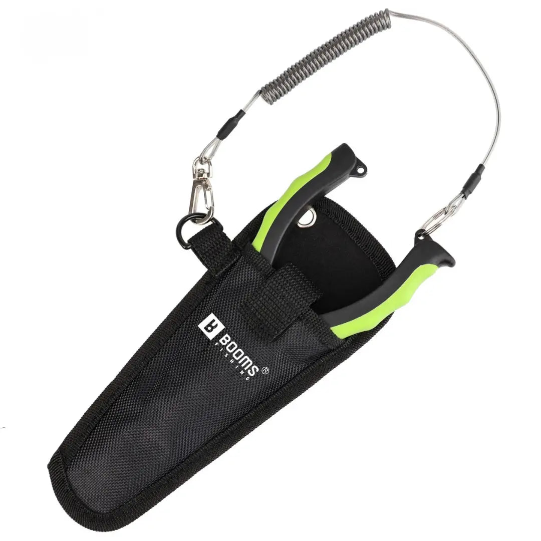 Alicate de pesca bico longo booms carbon dentro da sua bainha e com seu cordão amostra