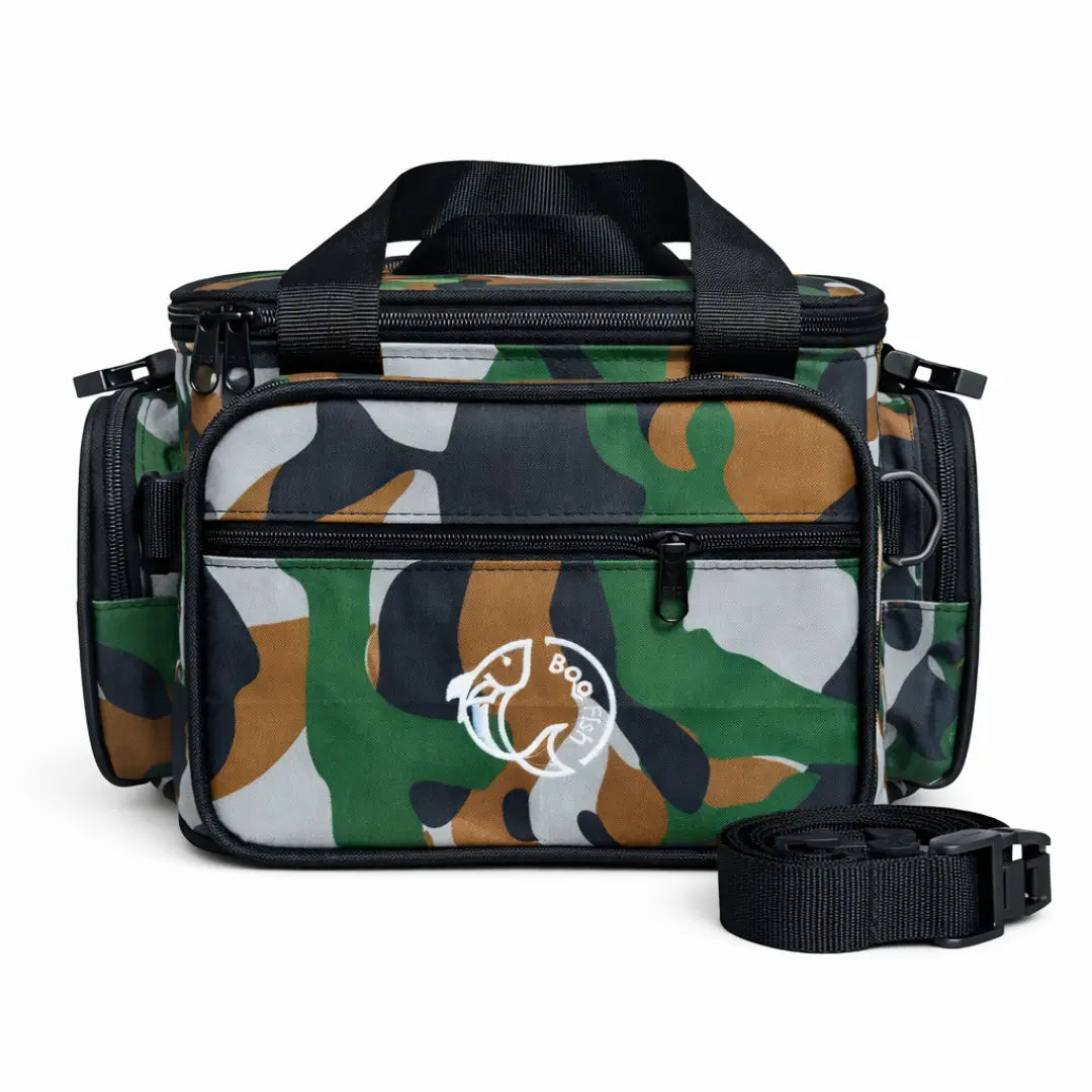 A Bolsa de Pesca Zanter Moor Camuflada Verde vista de frente