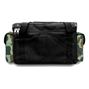 A Bolsa de Pesca Zanter Raju Camuflada mostrada de costas