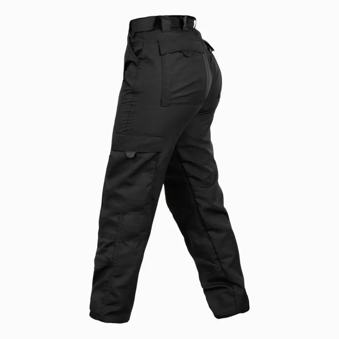 Calça Tática Feminina Explorer Preta vista de lado, com seus bolsos em destaque