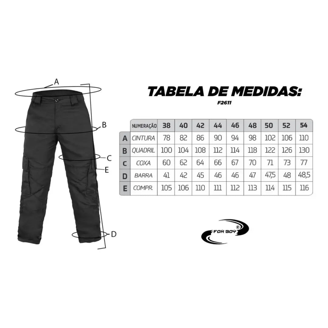 Tabela de Medidas da Calça Tática Feminina Explorer Preta