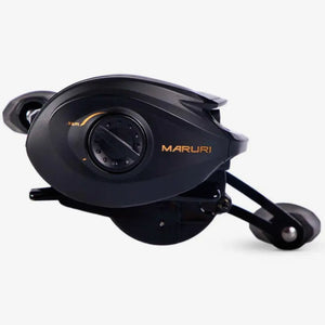 Vista lateral da Carretilha Maruri Black Tamba Pro com manivela de alumínio de 110mm