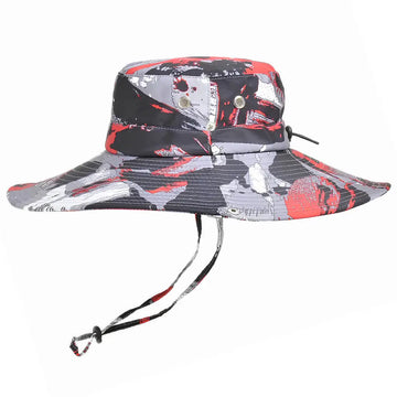 O Chapéu de Pesca Urban Camo na cor vermelho em destaque