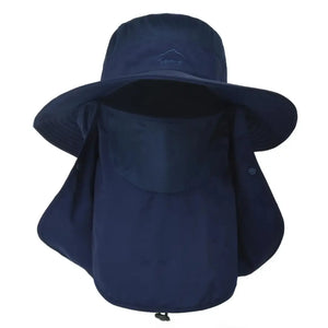 O Chapéu de Pesca Zanter Expedition Pro Azul visto de frente, com sua proteção de rosto em destaque