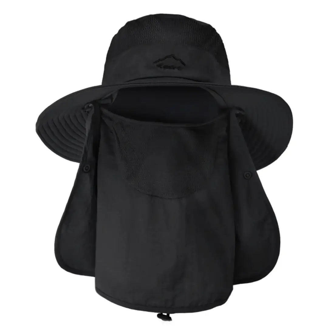 O Chapéu de Pesca Zanter Expedition Pro Preto visto de frente, com sua proteção de rosto em destaque