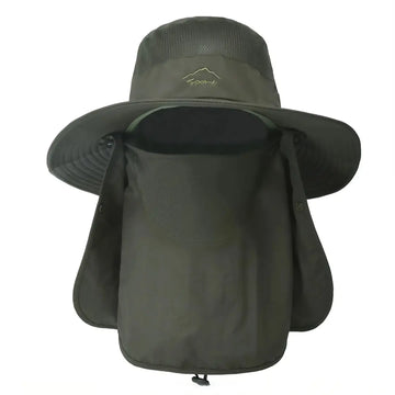 O Chapéu de Pesca Zanter Expedition Pro Verde visto de frente, com sua proteção de rosto em destaque