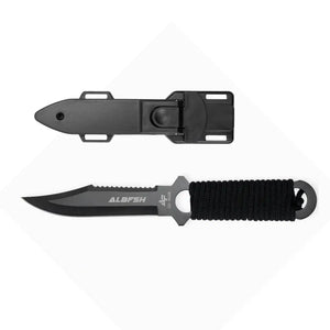 Acima a bainha de proteção da Faca de Pesca Albatroz Helix, e abaixo está a faca vista de lado