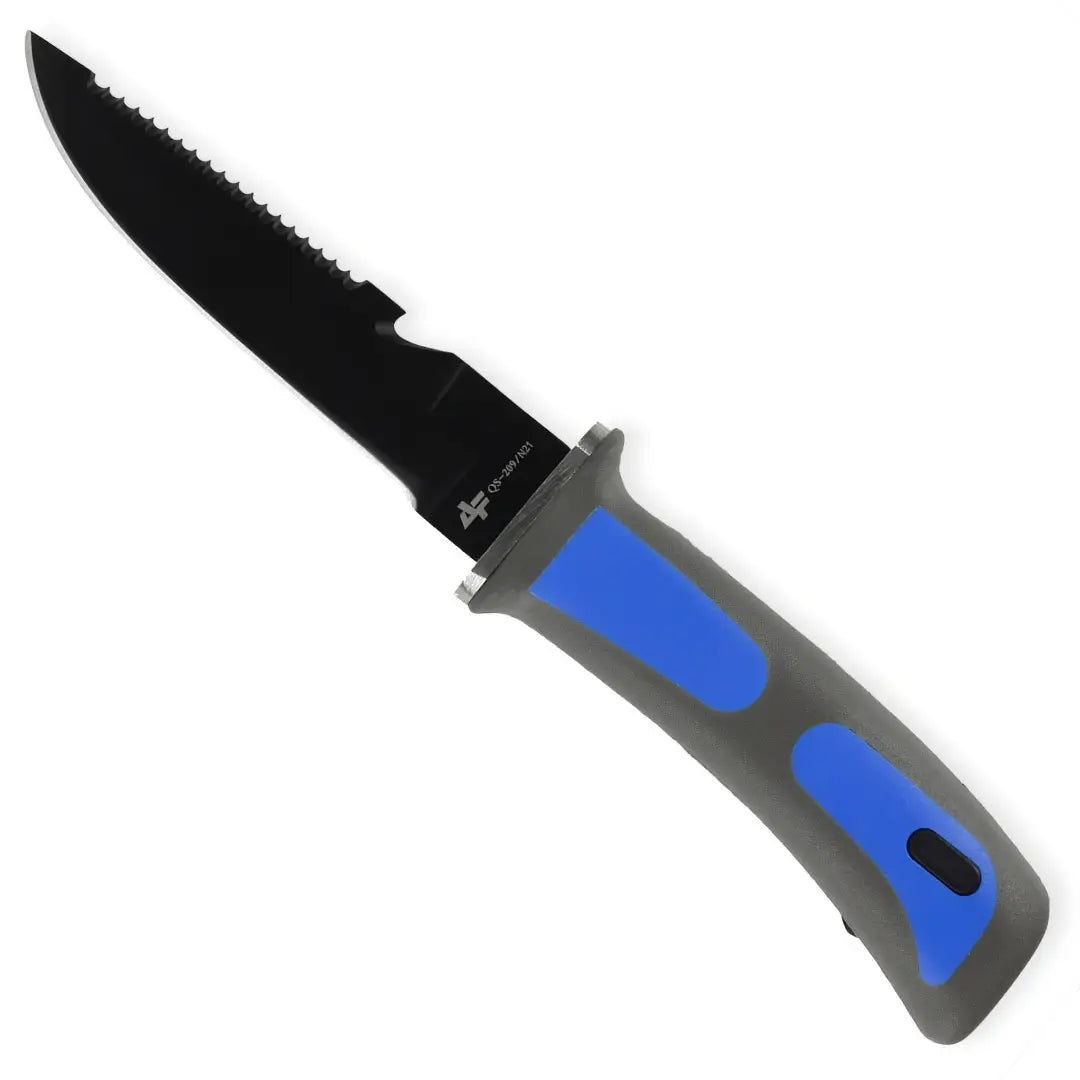 A Faca de Pesca Albatroz Koral vista na diagonal com seu cabo emborrachado e sua lâmina em foco