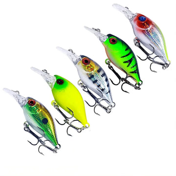 Isca Artificial Mini Crank com suas 5 peças em destaque, mostrando suas cores variadas