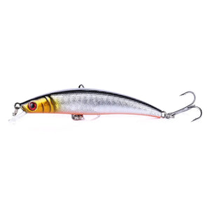 A Isca Artificial Minnow Hunter na cor sardinha vista de lado, com sua garateia amostra