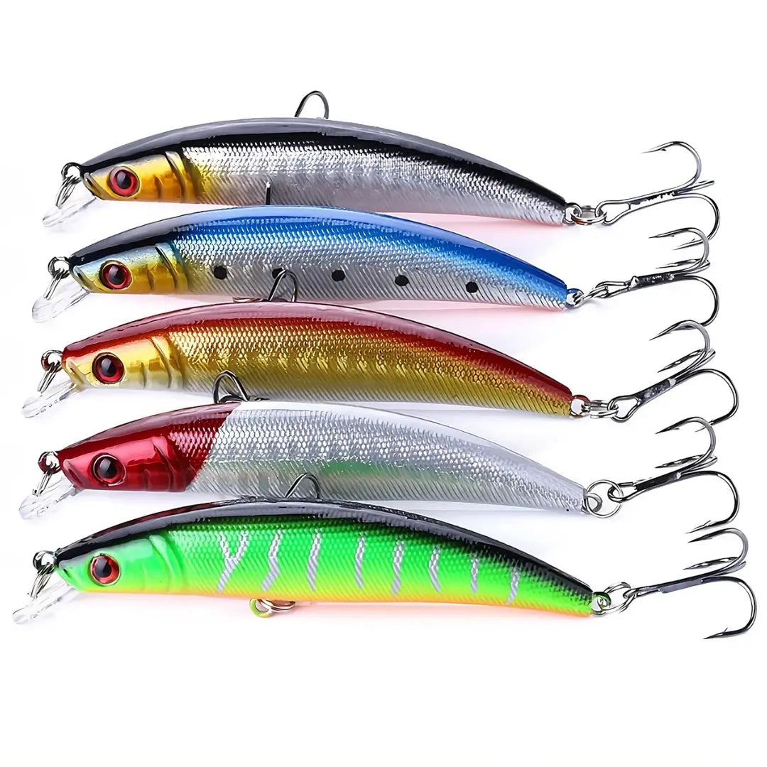 Kit com cinco peças da Isca Artificial Minnow Hunter, uma m cima da outra