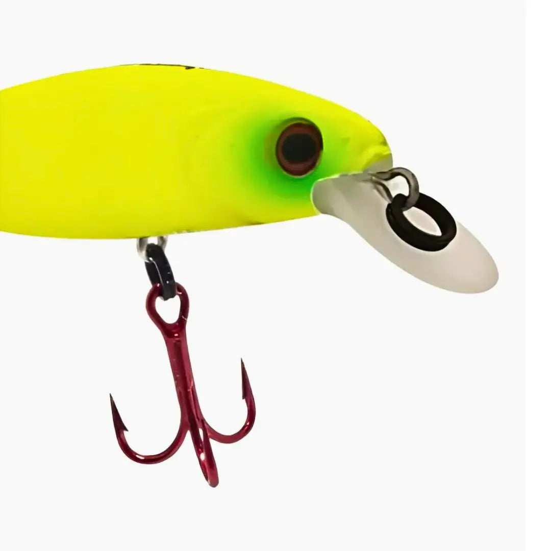 Isca Artificial Savage 65 Cor Lemon Flash mostrando sua barbela, pitão e seu split ring