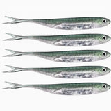 5 Isca Artificial Soft Shad na cor Green Minnow vistas do lado direito, mostrando seus detalhes e acabamento