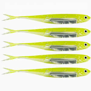 5 Isca Artificial Soft Shad na cor Lemon Shiner vistas do lado direito, mostrando seus detalhes e acabamento