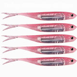 5 Isca Artificial Soft Shad na cor Pink Flash vistas do lado direito, mostrando seus detalhes e acabamento
