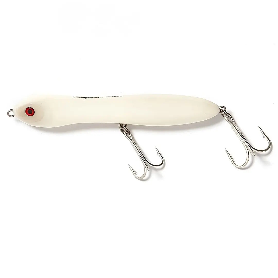 Isca Artificial Zig Zarinha Baby 80 Nelson Nakamura na cor osso apresentada do lado esquerdo