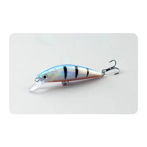 Isca tipo minnow do Kit Isca Artificial Minnow Wave na cor azul e preta vista de lado em fundo claro