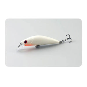 Isca tipo minnow do Kit Isca Artificial Minnow Wave na cor branca vista de lado em fundo claro