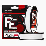 Carretel da Linha multifilamento Zukibo 8 fios 100m na cor branca, com sua caixa ao lado