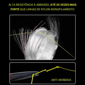 Carretel de linha monofilamento sendo cortado pela Linha multifilamento 8 fios Zukibo