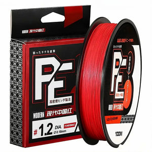 Carretel e a caixa da Linha multifilamento 8 fios Zukibo na cor vermelha em foco