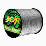 Carretel da linha multifilamento Jof Power 4x na cor cinza em foco, vista de lado 