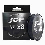 O Carretel da Linha Multifilamento JOF Pure na cor preta em foco, com sua caixa ao lado