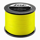 O Carretel da Linha Multifilamento Jof Super Braid na cor amarela em foco, com o fundo branco
