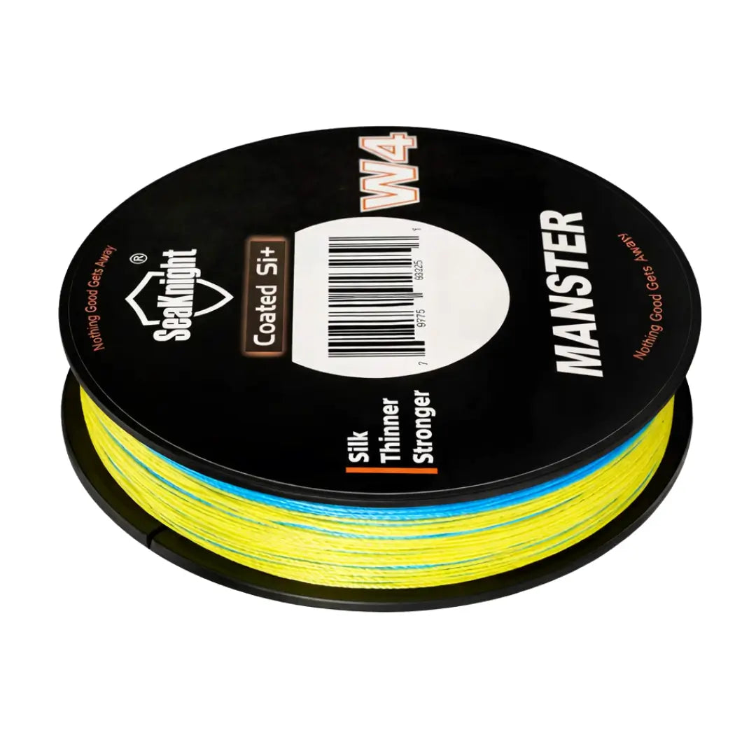 o carretel da Linha Multifilamento Manster W4 visto deitado, na cor multicolorida