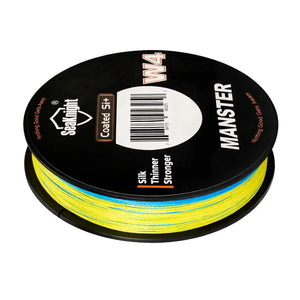 o carretel da Linha Multifilamento Manster W4 visto deitado, na cor multicolorida