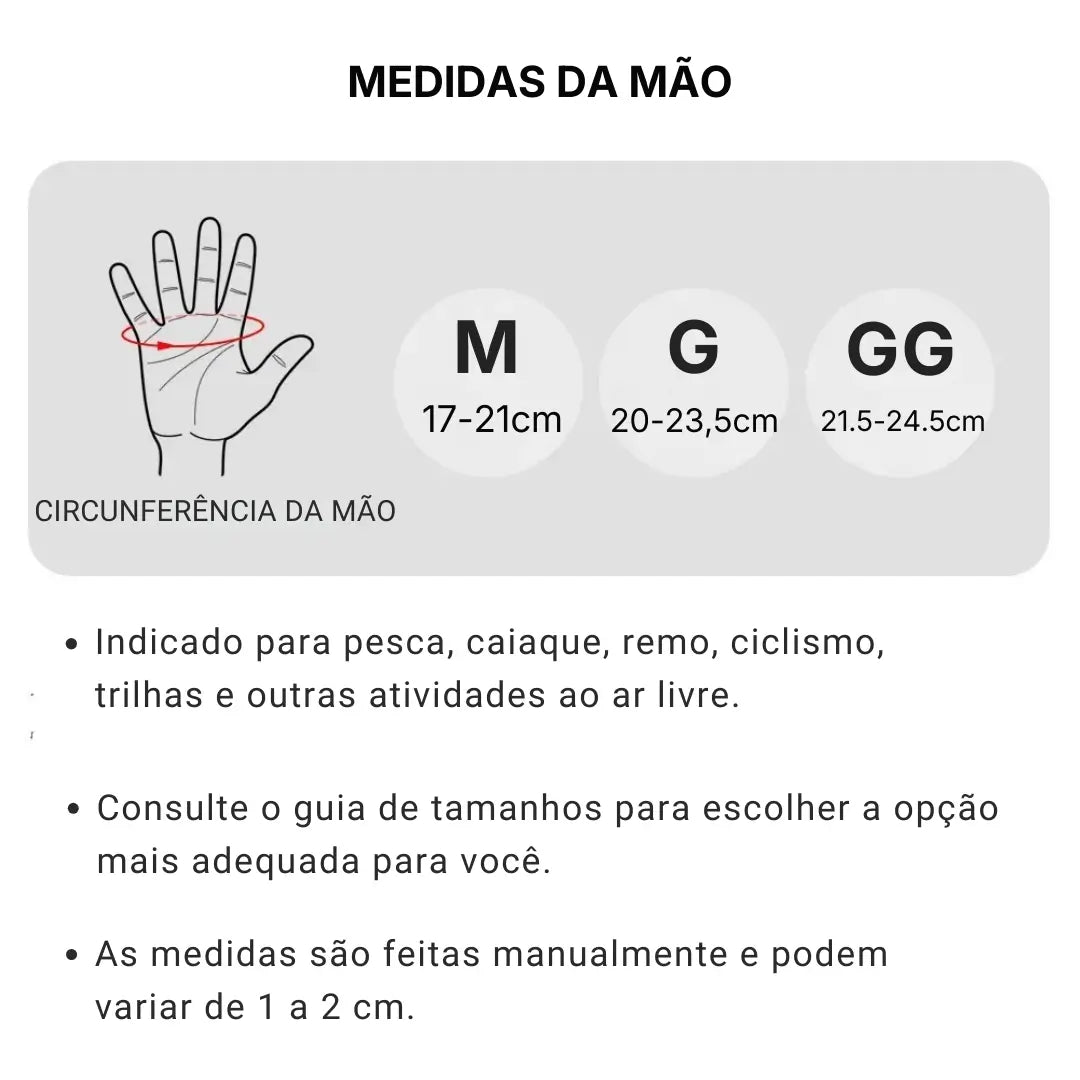 Medidas da mão para usar o tamanho adequado da Luva de Pesca Noeby Vector